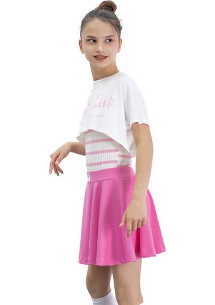 Pembe Beli Lastikli Fitilli Kız Çocuk Tenis Eteği 21039 indirimleri