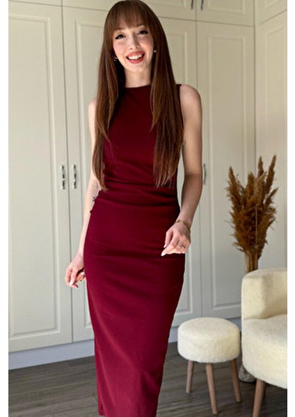 Drapeli Midi Bordo Elbise fırsatları