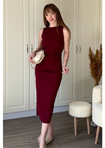 Drapeli Midi Bordo Elbise