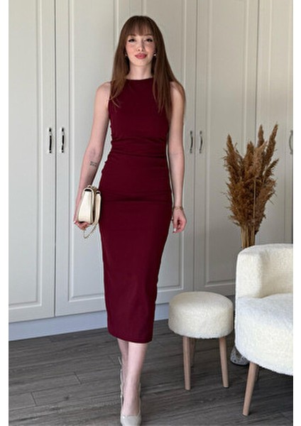Drapeli Midi Bordo Elbise