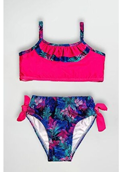 Yaprak Desenli Kız Çocuk Mayo Bikini Takım