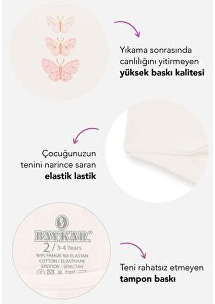 Kız Çocuk Pamuklu Renkli Baskılı Boxer 3'lü Paket Rahat ve Esnek 3 Adet