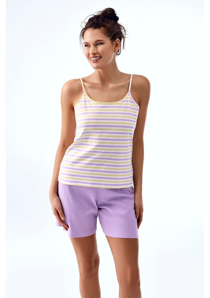 Kadın Ince Askılı Pijama Takım Lila Renk
