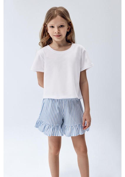 Kız Çocuk Fırfır Detaylı Takım Beyaz Renk