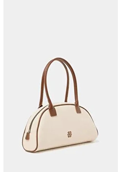 Bej Kadın Retro El ve Omuz Çantası