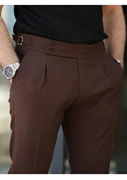 Erkek Old Money Pileli Duble Paça Kumaş Pantolon