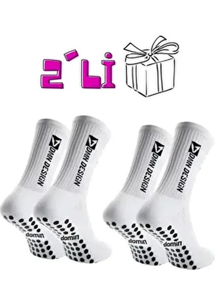 Beyaz Kaydırmaz Silikonlu Tabanlı 2'li Nefes Alan Premium Sporcu Çorap