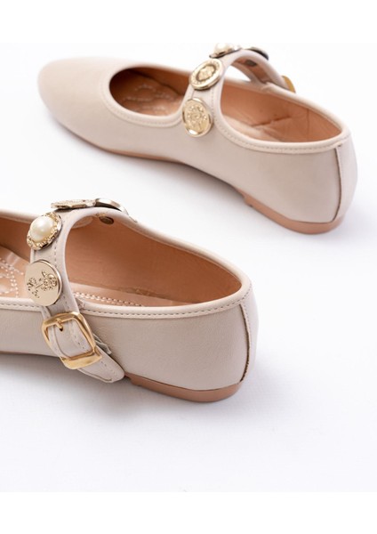 İNF-6363 Bej Baret Tokalı Günlük Bayan Ayakkabı indirimleri