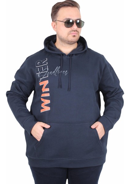 Büyük Beden Kapüşonlu Sweat Double Face Winter 25700 Lacıvert