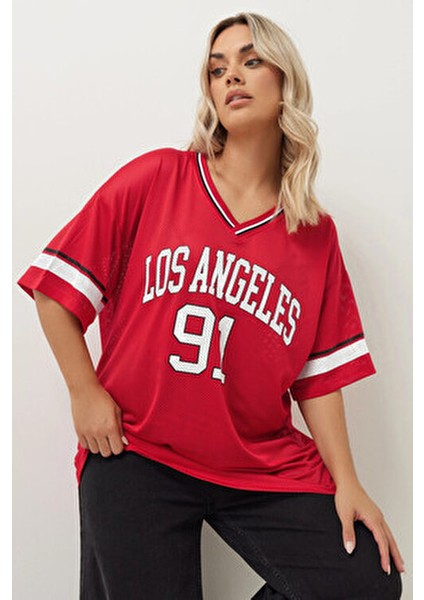 Büyük Beden V Yaka Kısa Kollu Baskılı File T-Shirt 303494 fiyatları