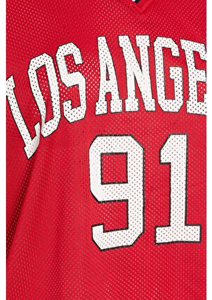 Büyük Beden V Yaka Kısa Kollu Baskılı File T-Shirt 303494