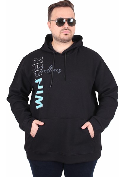 Büyük Beden Kapüşonlu Sweat Double Face Winter 25700 Sıyah