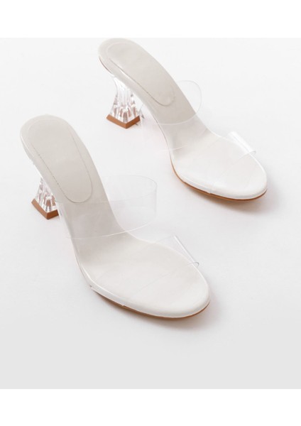 S-618 Beyaz Rugan Çift Bantlı Topuklu Kadın Terlik modelleri