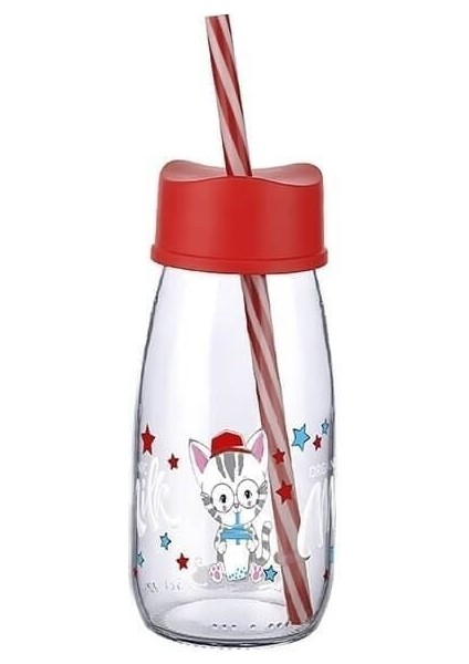 Pipetli Su ve Süt Şişesi Cam 250 ml - Kırmızı