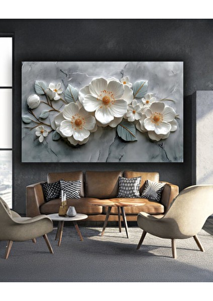 Krem-Beyaz Kabartma Görünümlü Dekoratif Kanvas Duvar Tablo