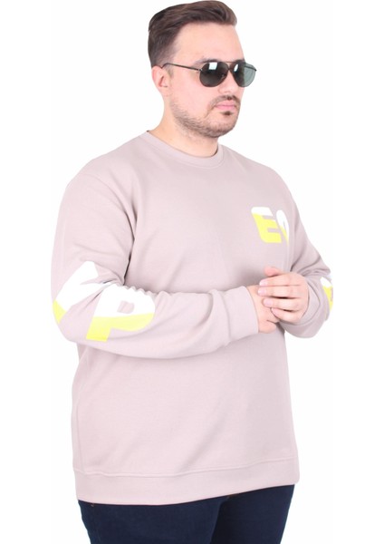Büyük Beden Bisiklet Yaka Sweat Double Face Pike Eo 25703 Bej