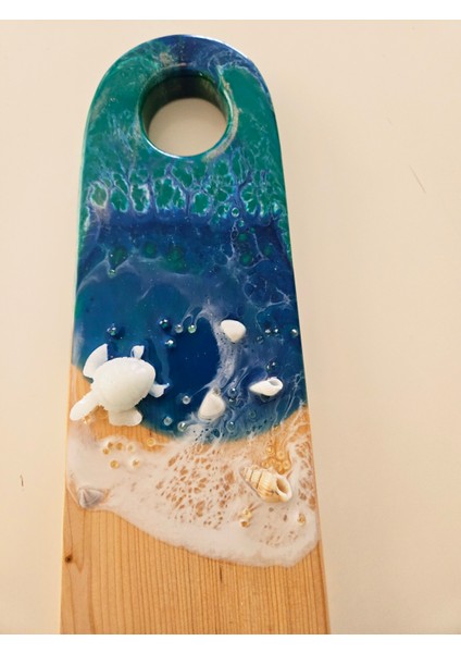 Doğal Sedir Ağacı & Epoksi Sunumluk( Deniz Temalı ) Mavi-Beyaz modelleri