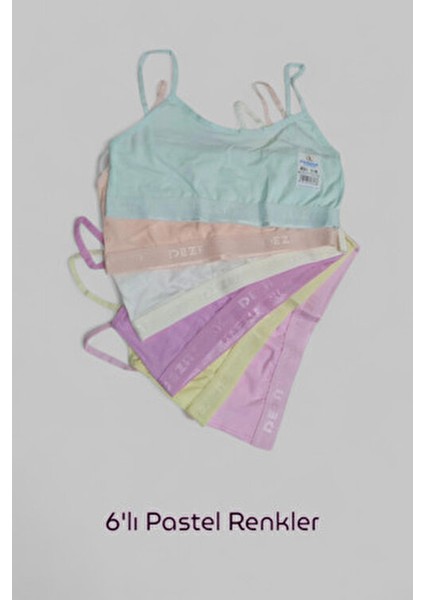 Genç Kız Ip Askılı Pedsiz Alıştırma Sütyeni Düz Örme Kumaş Atma Kap 6'lı Pastel Renkler
