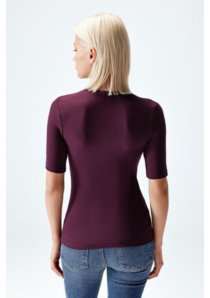 Kadın Modal Fitilli T-Shirt Mürdüm Renk fiyatları