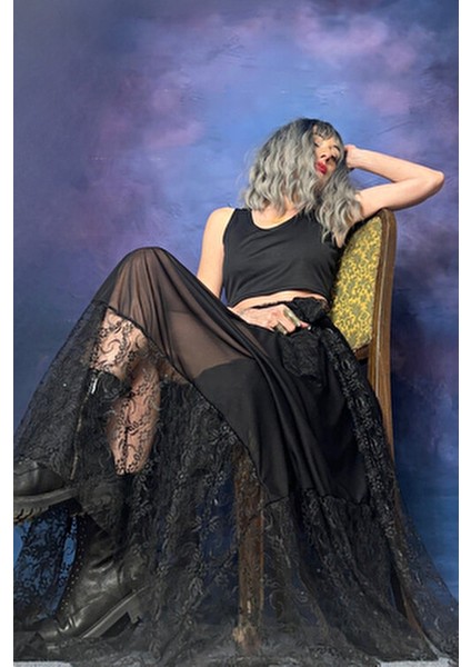 Dantel Asimetrik Siyah Etek fiyatları