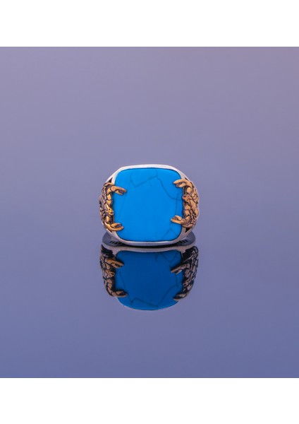 Osmanlı Stil El Yapımı Turkuaz Taşlı 925 Ayar Erkek Gümüş Yüzük Parmağa Göre Ayarlanır 11.55 gr