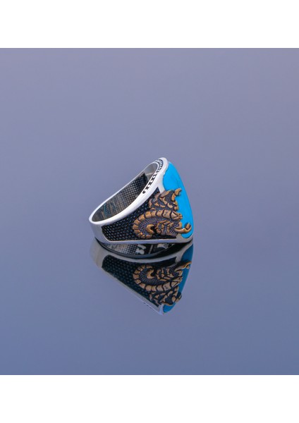 Osmanlı Stil El Yapımı Turkuaz Taşlı 925 Ayar Erkek Gümüş Yüzük Parmağa Göre Ayarlanır 11.55 gr fiyatları