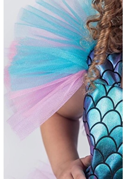 Deniz Kızı Temalı Tüllü Kabarık Etekli Kız Çocuk Abiye Parti Kostümü modelleri