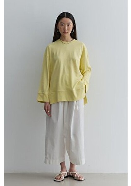 Kadın Sarı Kalın Katlamalı Sweatshirt Uzun Kollu Dik Yaka Regular Fit