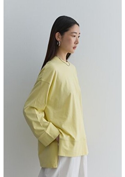 Kadın Sarı Kalın Katlamalı Sweatshirt Uzun Kollu Dik Yaka Regular Fit