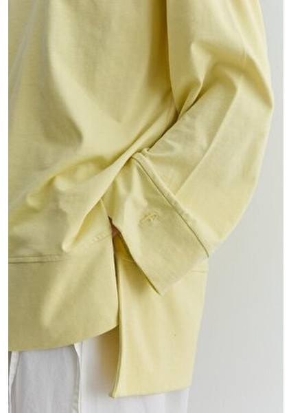 Kadın Sarı Kalın Katlamalı Sweatshirt Uzun Kollu Dik Yaka Regular Fit