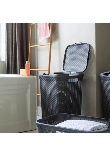 2'li Set Hasır Desenli Plastik Kahverengi Çamaşır Sepeti & Kahverengi Çamaşır Selesi modelleri