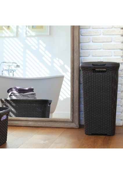 2'li Set Hasır Desenli Plastik Kahverengi Çamaşır Sepeti & Kahverengi Çamaşır Selesi indirimleri