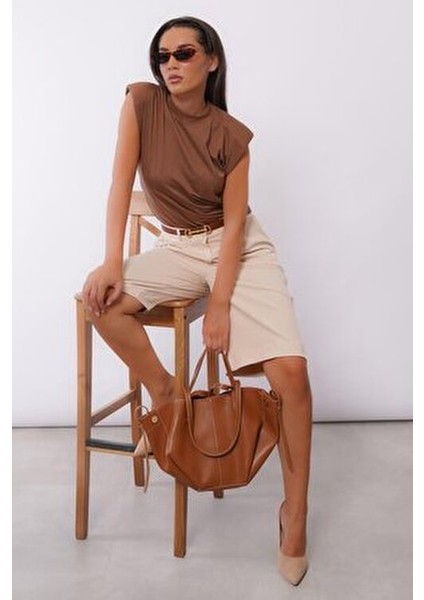 Bej Pileli Kadın Bermuda Şort MG2483 fırsatları