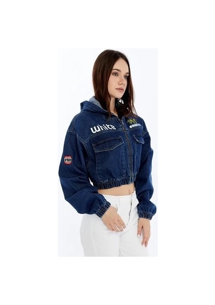 Kadın Kapüşonlu Baskılı Kot Ceket – Bomber Tasarım – Bel ve Kol Lastikli modelleri