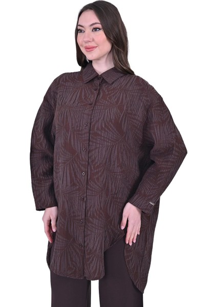 Çiçek Desenli Modal Gömlek 7017 Kahve modelleri