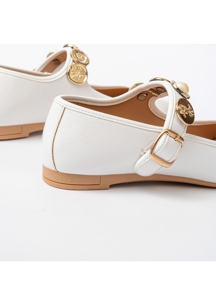 İNF-6363 Beyaz Baret Tokalı Günlük Bayan Ayakkabı fiyatları
