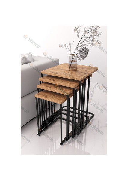 Orkide Tekerlekli 4 Lü Zigon Sehpa Siyah - Ceviz Mdf fiyatları