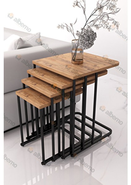 Orkide Tekerlekli 4 Lü Zigon Sehpa Siyah - Ceviz Mdf modelleri