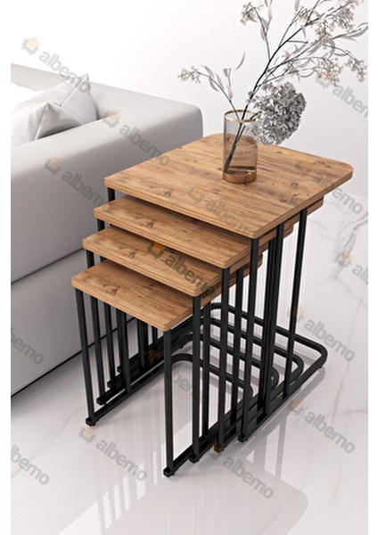 Orkide Tekerlekli 4 Lü Zigon Sehpa Siyah - Ceviz Mdf fırsatları