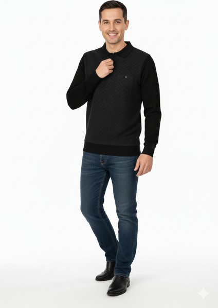 Erkek Kışlık Kazak Pamuklu Düğmeli Polo Yaka Cepli Uzun Kollu Klasik Desenli Rahat Kesim fiyatları