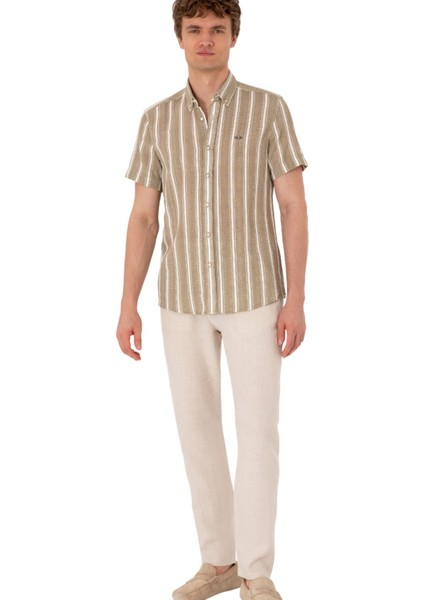 Erkek Haki Kısa Kollu Gömlek 2182541