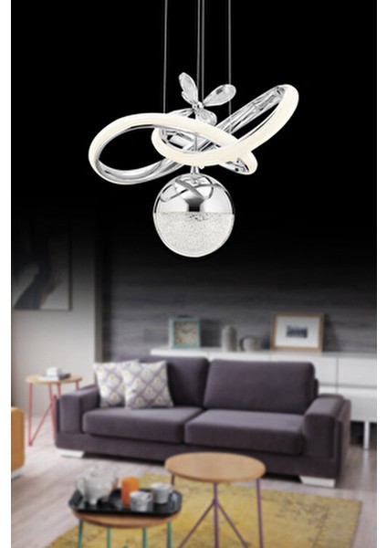 Istanbul Avize Begonvil Gümüş 3 Renkli Ledli Modern Lüx LED Avize