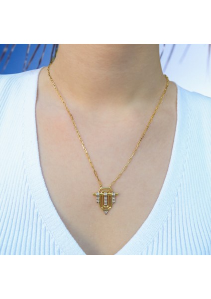 925 Ayar Gümüş Taşlı Altın Kaplama Serenay Kadın Kolye fiyatları