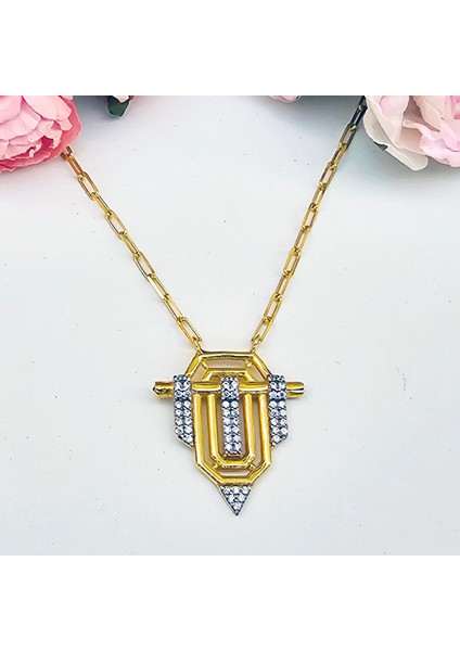 925 Ayar Gümüş Taşlı Altın Kaplama Serenay Kadın Kolye modelleri