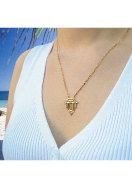 925 Ayar Gümüş Taşlı Altın Kaplama Serenay Kadın Kolye fırsatları