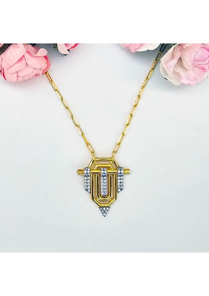 925 Ayar Gümüş Taşlı Altın Kaplama Serenay Kadın Kolye indirimleri