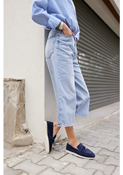 Casado Kadın Lacivert Gercek Suet Loafer Ayakkabı fırsatları