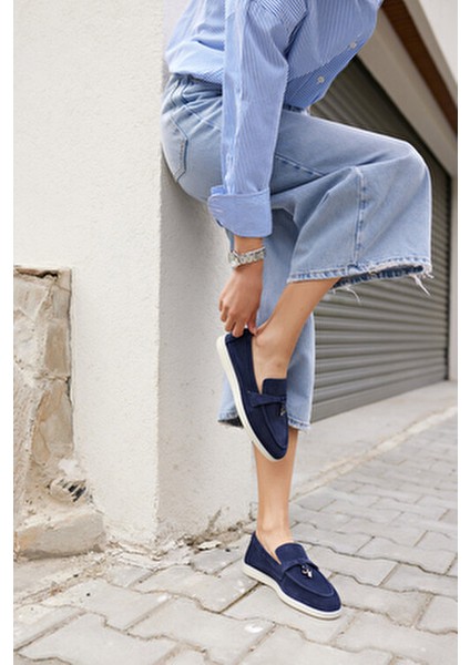 Casado Kadın Lacivert Gercek Suet Loafer Ayakkabı indirimleri