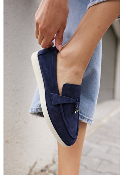 Casado Kadın Lacivert Gercek Suet Loafer Ayakkabı