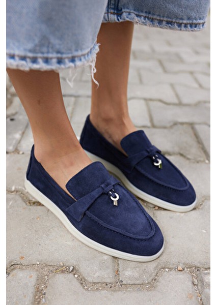 Casado Kadın Lacivert Gercek Suet Loafer Ayakkabı
